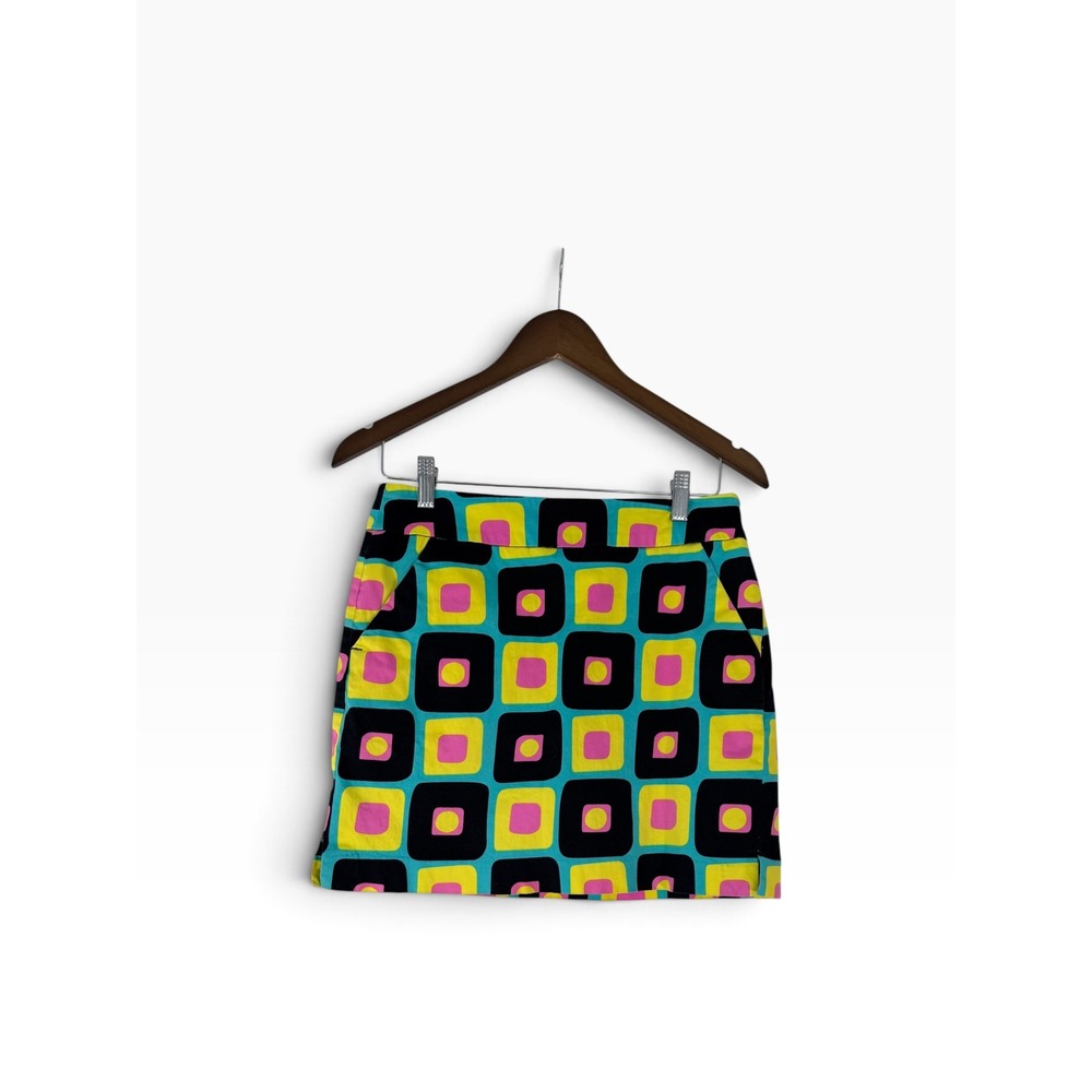 Loudmouth Ladies Golf Skort Size 2 Retro Mod Geometric Print Turquoise Pink